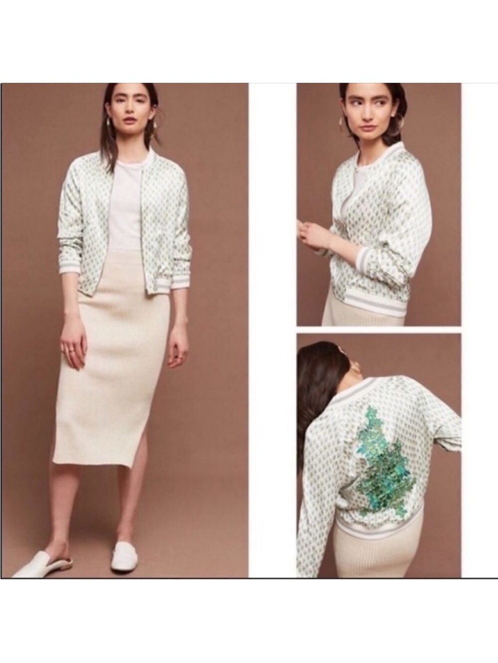 Anthropologie XS TINY Amber Satin Floral Embroidered Bomber Jacket